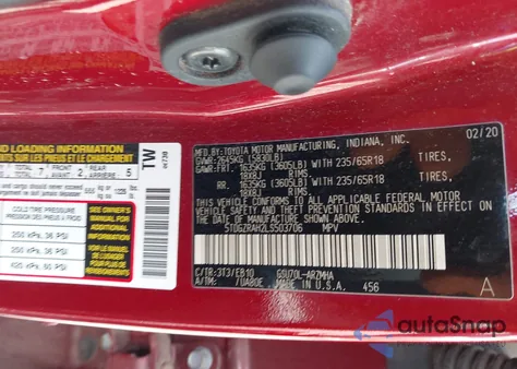 2020 Toyota Highlander Xle из США, поврежденный, VIN 5TDGZRAH2LS503706